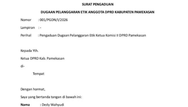 Dugaan Pelanggaran Etik, Ketua Komisi II DPRD Pamekasan Dilaporkan
